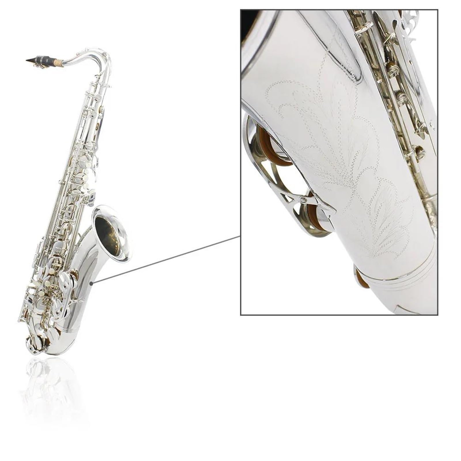 Sassofono Per Principianti Sassofono Tenore Argento Sib Corpo In Ottone Professionale Sax Tenore Sax Regolabile Con Accessori Set Per Principianti(Tenor Sax)