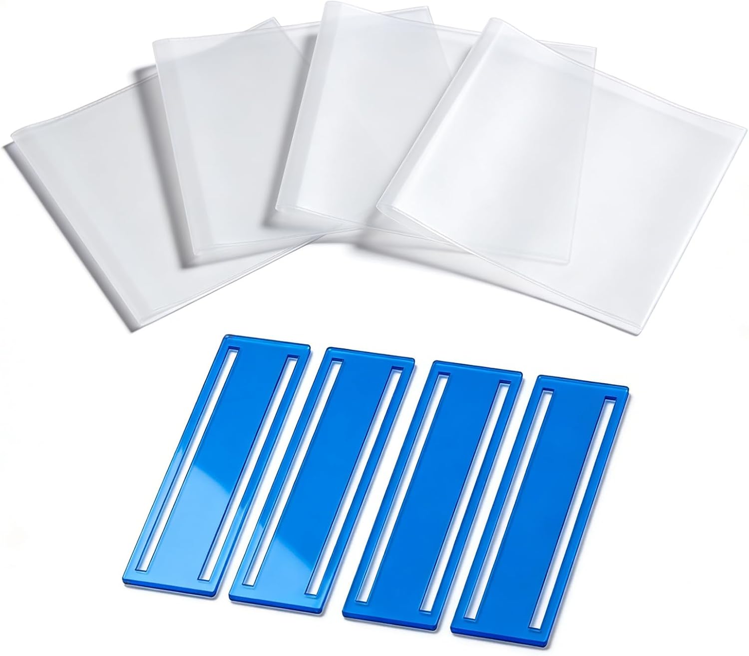 4 Sets Mahjong Card Sleeve and Line Finder for 2025 2026 Mahjong Cards, Clear Acrylic Line Reader Strips & Durable PVC Card Protector Covers with Storage Bag, Fits Large Print Scorecards (Blue)