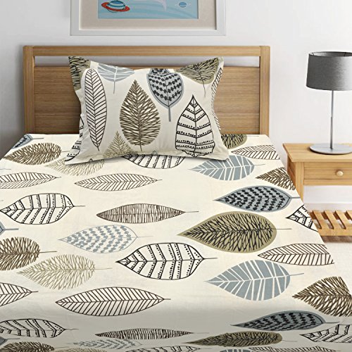 Image of HUESLAND by Ahmedabad Cotton Modern Comfort 160 TC Cotton Single Bedsheet with Pillow Cover (Blue, Beige, Green, Bedsheet: 60 x 90 inch, Pillow Cover: 18 x 27 inch)