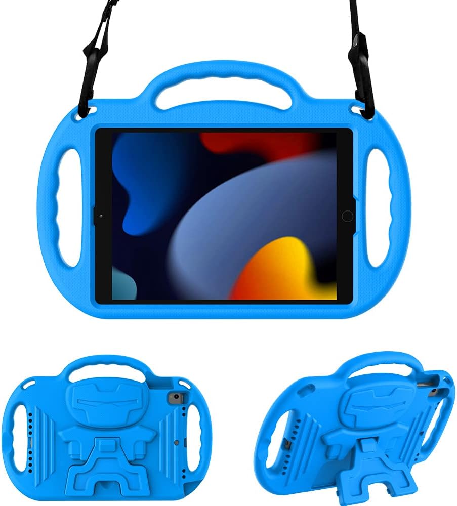 Surom Kids Case for New iPad 10.2 Inch 2021/2020/2019 (9th/8th/7th Generation), Light Weight Shock Proof Handle Stand Shoulder Strap Kids Case for 2021/2020/2019 iPad 10.2, iPad Air 3 10.5 2019, Blue
