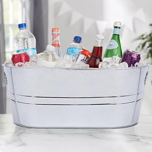 Miniatura 4 de Airsnigi 8 cubos de hielo de 4 galones grandes de metal galvanizado para bebidas para cerveza, vino, champán, cóctel enfriador para Navidad,