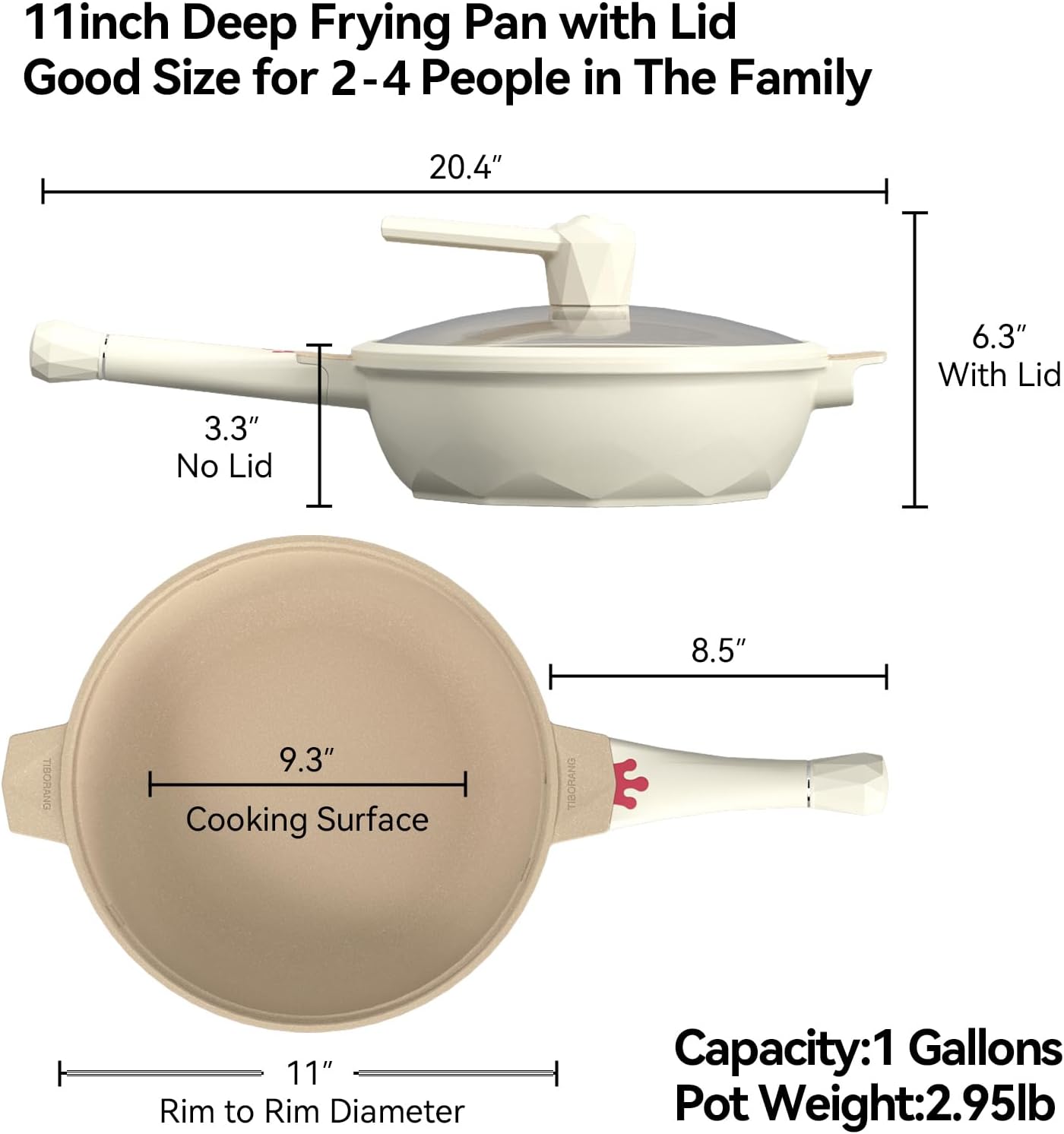 Tiborang 11-Inch Deep Frying Pan with Lid: Perfect for Family Meals