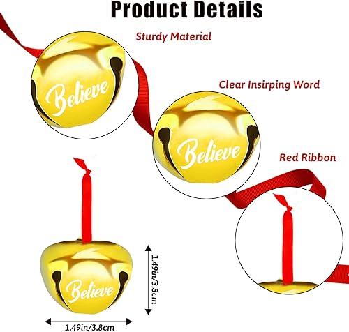 Miniatura 8 de 12 campanas de metal de 1.6 pulgadas Believe Bell con cinta roja para decoración de árbol de Navidad, color plateado