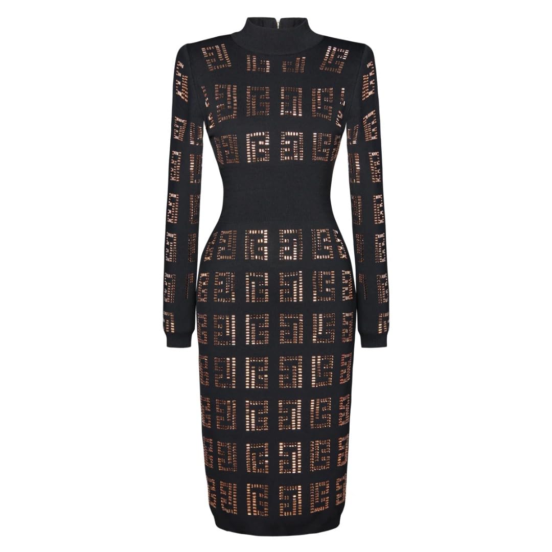 Womens European and American Style Striped Rhinestone Long-Sleeved Slim-fit Commuter Dress