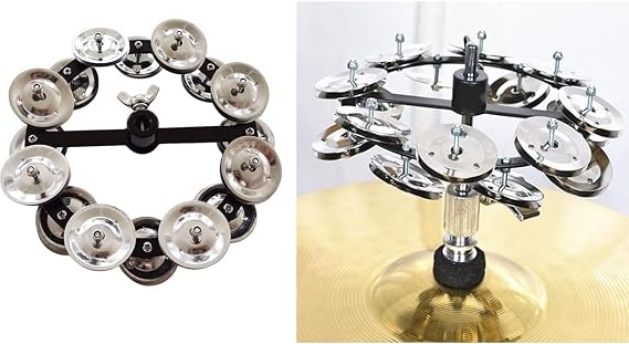 5.5 Mountable Symbal Hihat Tambourine with 8 Double Row Steel Jingles for Drum Set Silver