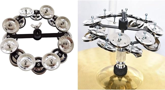 5.5 Mountable Symbal Hihat Tambourine with 8 Double Row Steel Jingles for Drum Set Silver