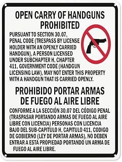 Notice Danger Safety sign,Bilingual Texas Gun Law 30.07 Open Carry Sign,Road Business Signs parking lot Aluminum Metal Tin Sign