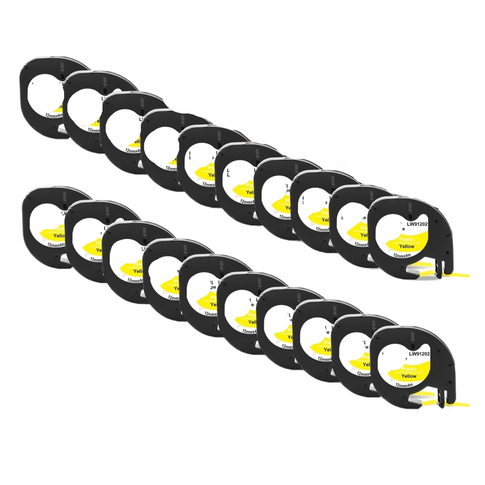 Confezione da 20 nastri for etichette in plastica nero su bianco 12 mm for LetraTag LT 100H adatto a 91201(20PK Black on Yellow)