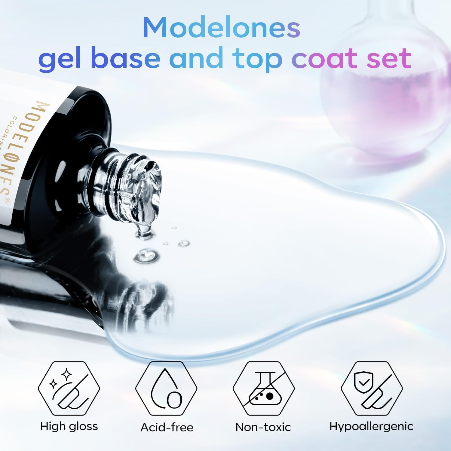 Modelones Base e Top coat Semipermanente per Unghie Smalto 2 x 10ml Soak Off Top Coat in Smalti per Unghie in Gel UV LED Manicure Kit Ricostruzione Unghie