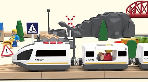 Miniatura 4 de Z MAYABBO Accesorios de tren de madera de la estación de policía y el tren de control remoto se adapta al juego de pista de madera para niños