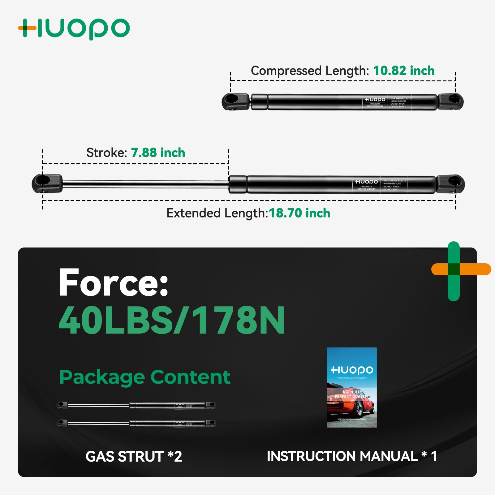 Snapklik.com : HUOPO C16-20651 18.7 Inch 40lb/178N Gas Struts 19 Inch ...