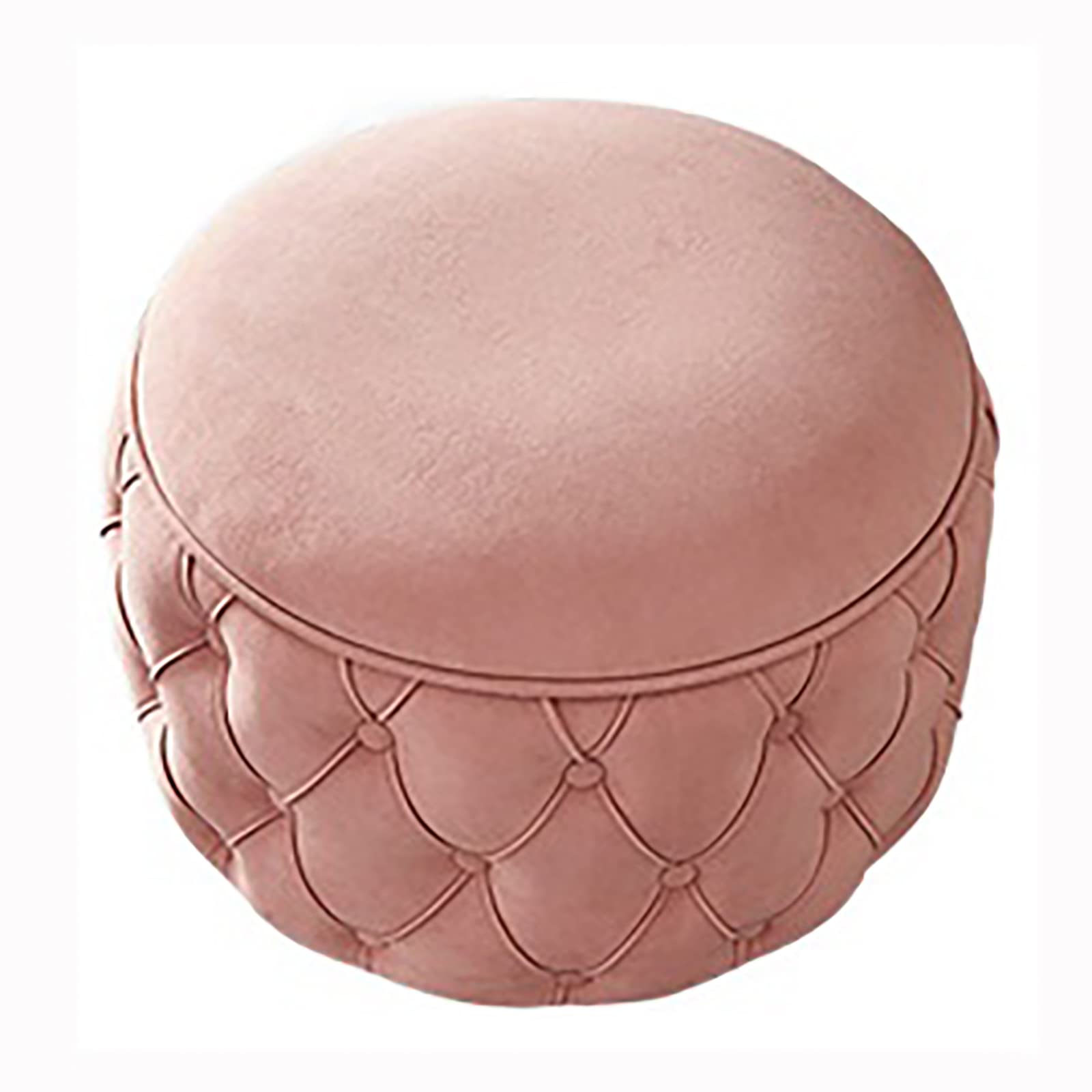 Pouf de rangement rond repose-pieds en velours rose de salon
