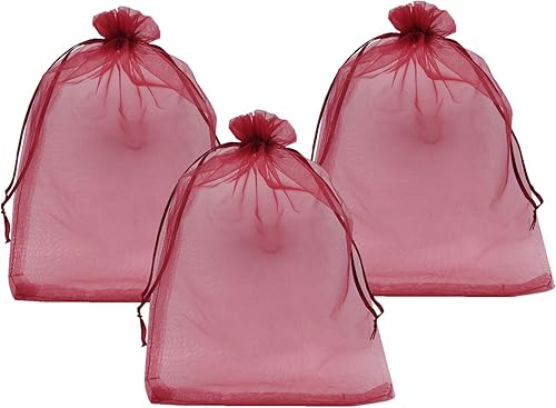 Miniatura 5 de Ankirol 50 bolsas de organza transparente, 12 x 16 bolsas grandes de organza con cordón (rojo vino)