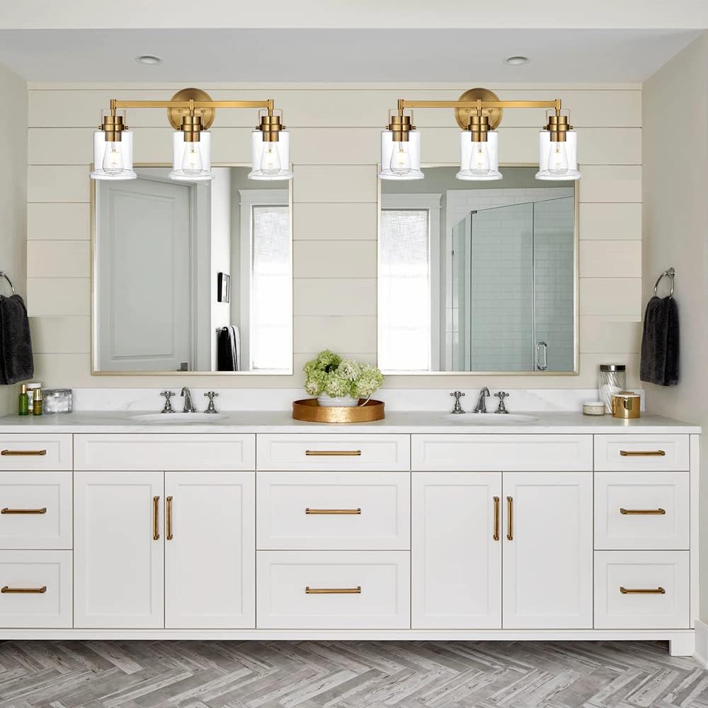 VINLUZ 3-Light Bathroom Vanity Set - Brushed Nickel Modern Wall Lighting