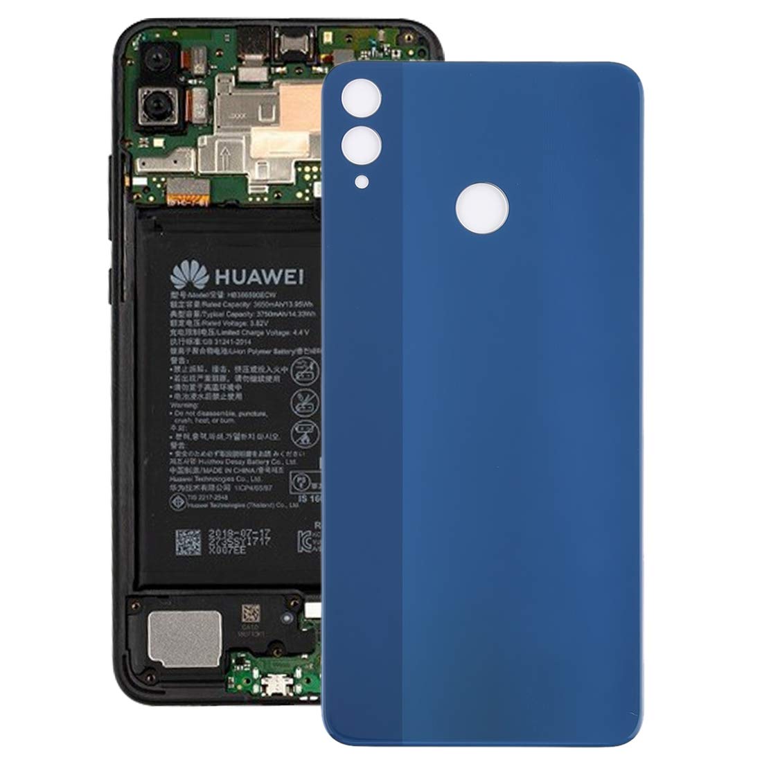 Coque arrière de remplacement Honor 8X bleue pour répararation de smartphone