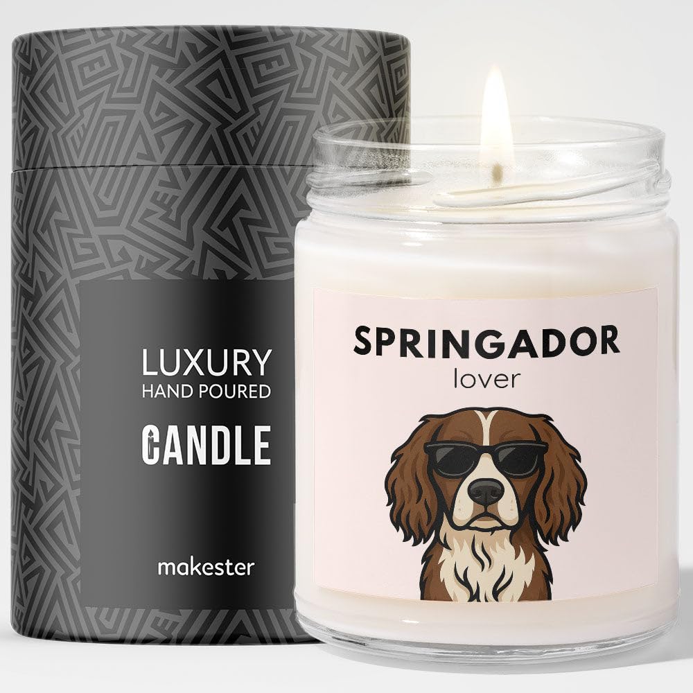 Makester Shaded/Variegated Springador Gifts - Luxury Soy Wax Candle - Vanilla, Jasmine, Sugared Almond - Dogs In Shades