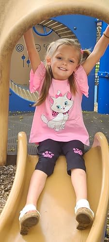 Vista 3 de Popshion Conjuntos de verano de 2 piezas para niñas pequeñas, camiseta de manga con vuelo y leggings capri recortados, ropa para niños, conjuntos