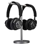Double Headphones Stand, Aluminum Alloy Desk 3 Headsets Holder Supporting Desktop Earphone Hanger Mount Storage Rack with Heavy Base for Home and Office Display Spacegrey