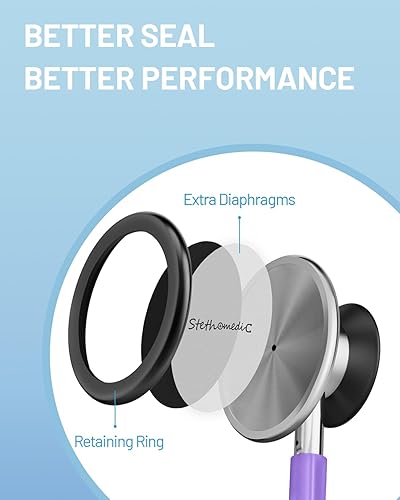 Miniatura 4 de FriCARE Estetoscopios morados para enfermeras, kit clásico de estetoscopio de doble cabeza, suministros médicos, RN, LPN, LVN, estudiantes de