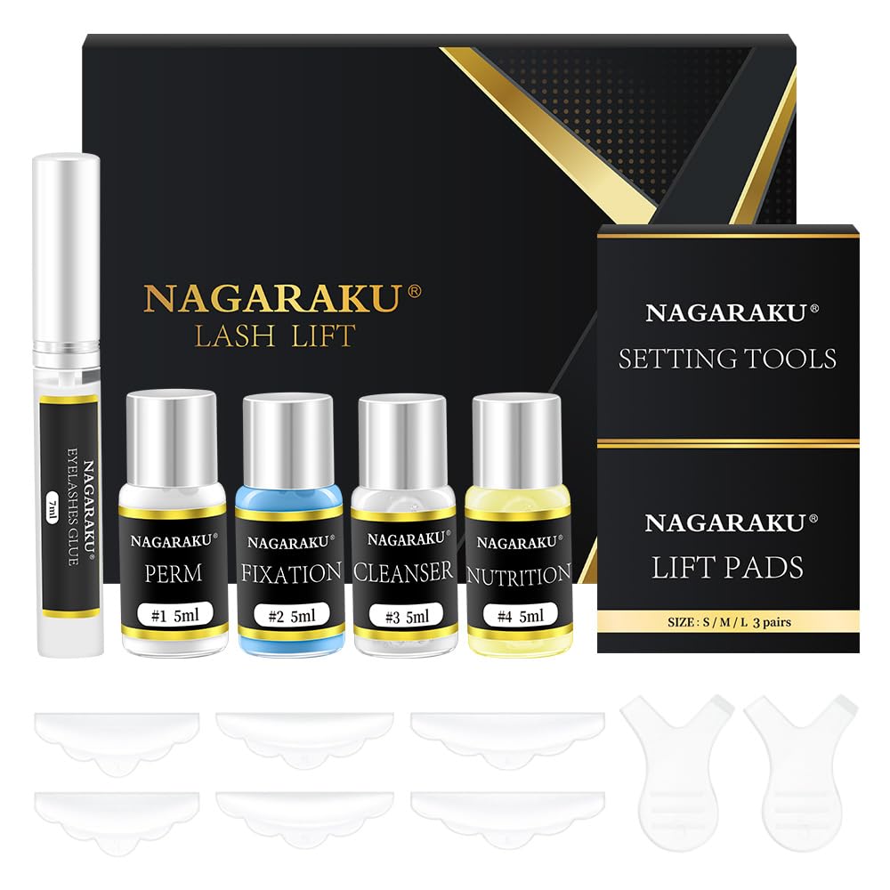 NAGARAKU Kit de Levantamiento de Pestañas Pestañas Semipermanentes Curling Permanente Ola Retensión 40-60 Días Profesional para Salón