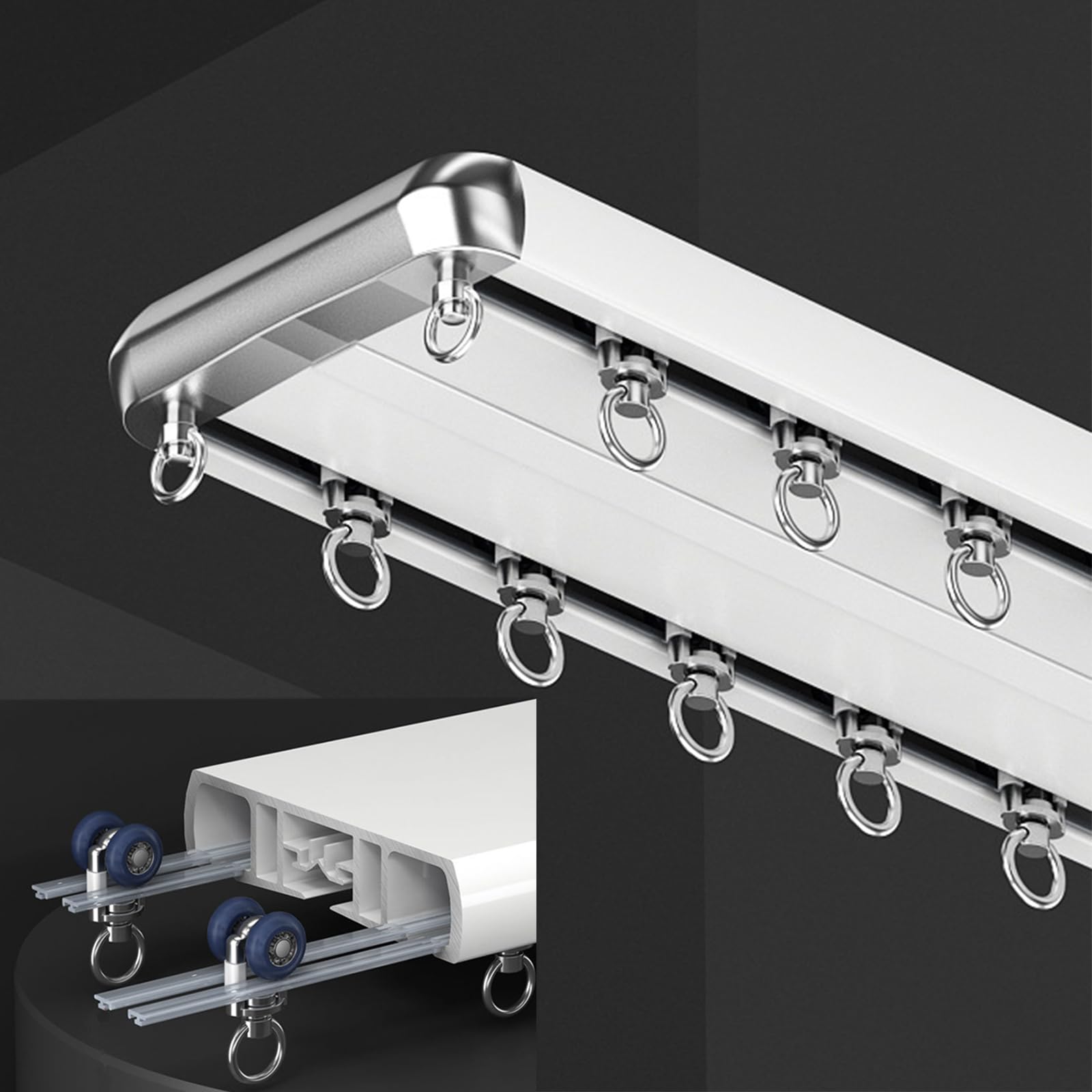 Aluminiowy drążek do draperii 2 m – drążek do draperii do montażu na suficie do 2-warstwowych, wstępnie nawiercony do łatwego wkładania, idealny rozdzielacz pomieszczenia, biały h do ulepszenia