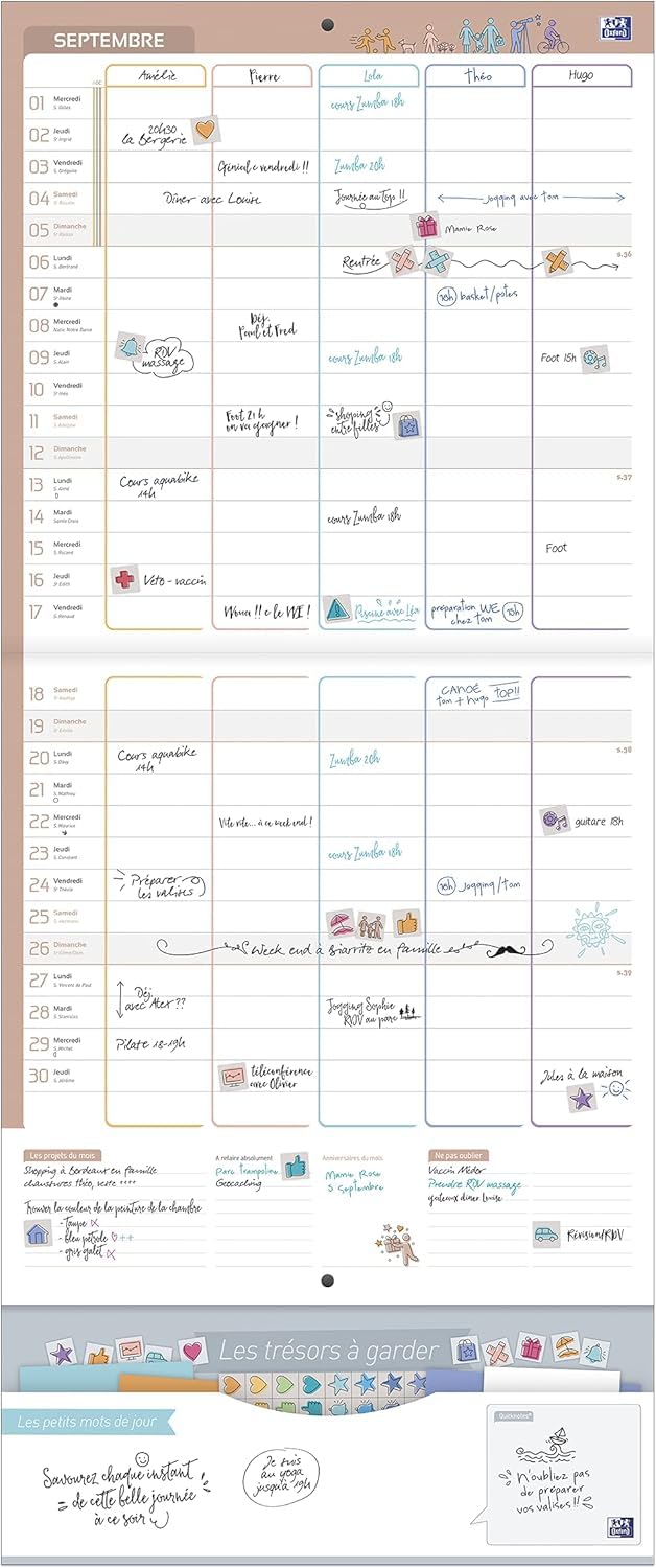 OXFORD Calendrier Planning Mural Familiale Flowers 16 Mois Septembre 2026 à Décembre 2027 30 x 30 cm