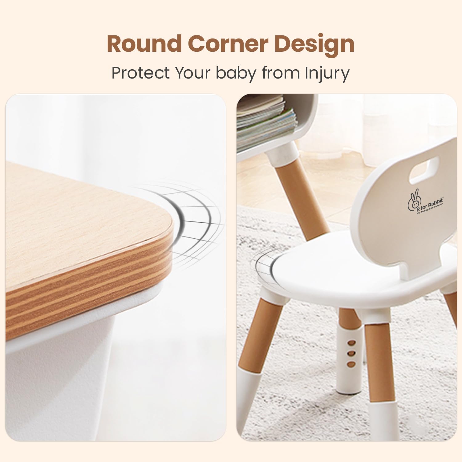R for Rabbit Little Genius Woodland Baby Study Table & Chair Set for 3-7 Years Kids, Height Adjustment Plug & Play Installation Kids Desk Set Upto 50kgs Weight Capacity (Wooden White) 2
