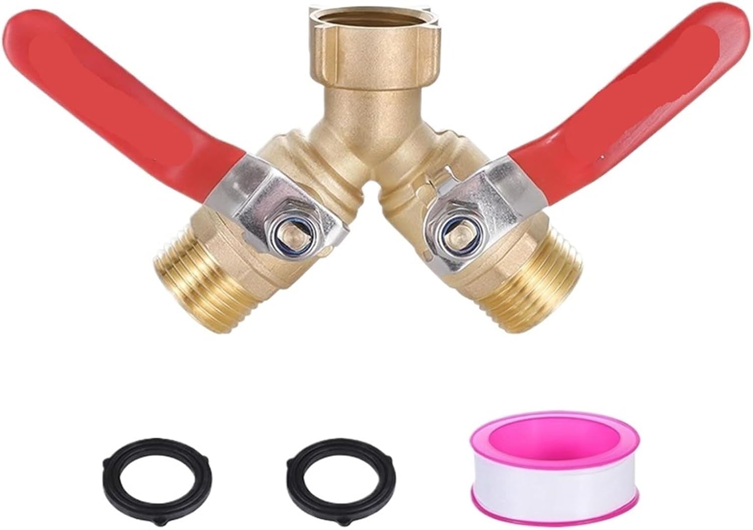 Garden Hose Y Valve Hose Splitter Brass Garden Hose Adapter 2 Way Y Valve 3/4" GHT Thread for Water Faucet & Spigot