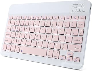 Ultra-Slim Rechargeable Bluetooth Keyboard Portable Compact Wireless Keyboard for Android Windows Samsung Galaxy Tab Tablet Smartphone Cell Phone iOS iPhone iPad, iPad Pro, iPad Air, iPad Mini (Pink)