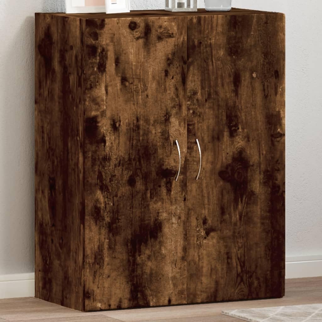 Aktenschrank Räuchereiche 60x32x77,5 cm Holzwerkstoff mit Zwei Türen und Schubladenschrank Regal für Büroorganisation und Stauraum