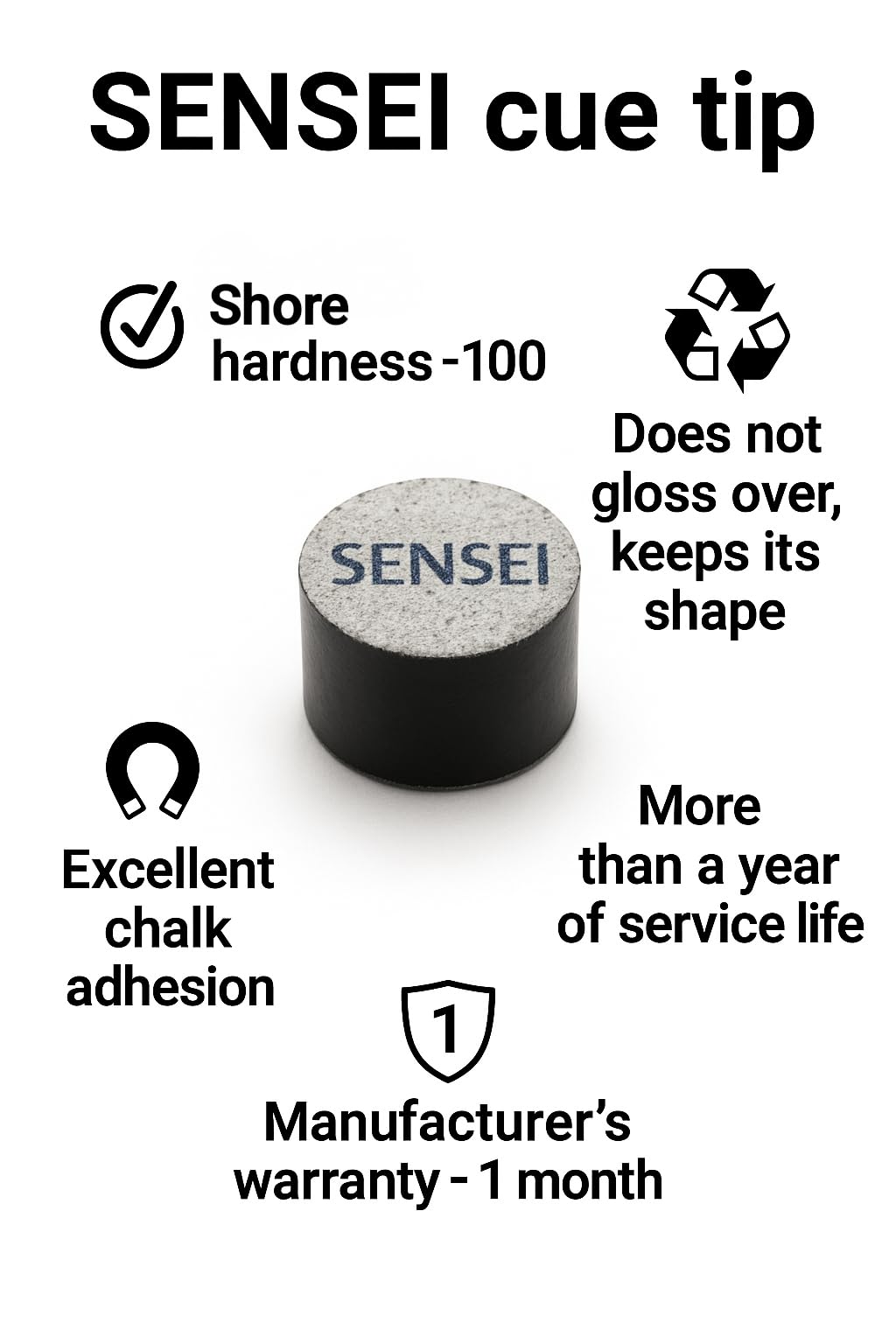 Sensei Extreme Billiard cue tip Premium cue tip for Pool Carom Russian Pyramid Snooker Billiard Warranty from 1 Month Made from Full Grain Leather 14 mm Professional Hard Billiard cue tip