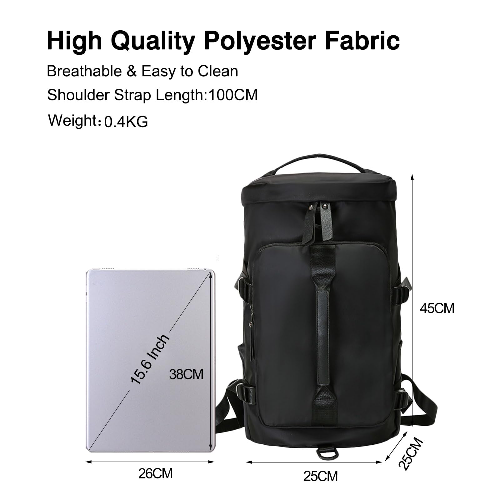 FANDARE Bolsa de Viaje para Mujer Mochila Viaje Cabina Avion 45x25x25 Hombre Bolsa de Deporte con Compartimento para Zapatos Bolsa de Mano Equipaje Bolsas de Deporte Gimnasio Bolso de Viaje Negro