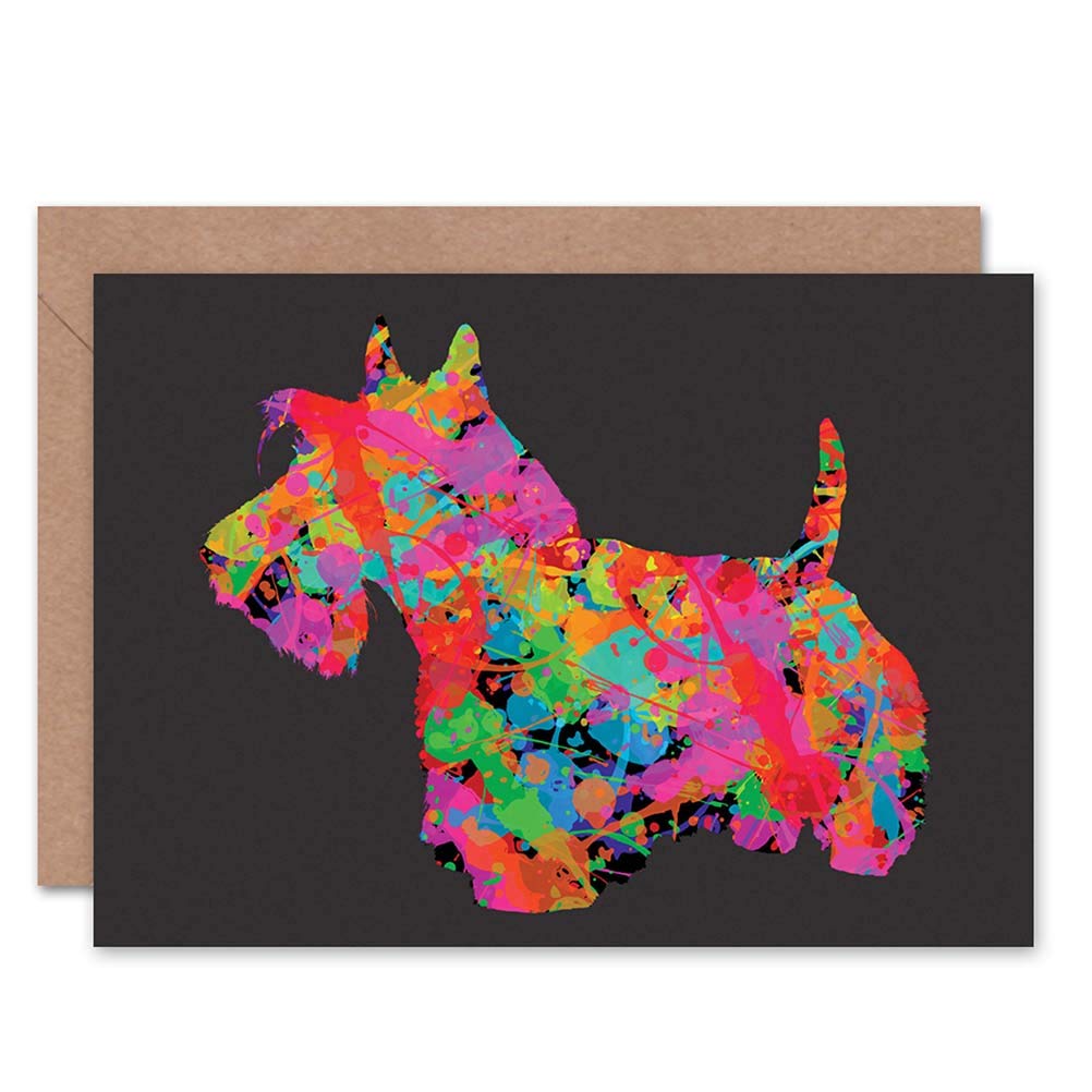 Wee Blue Coo Scottish Terrier Dog Colourful Scottie Scotland Sealed Greeting Card Plus Envelope Blank inside