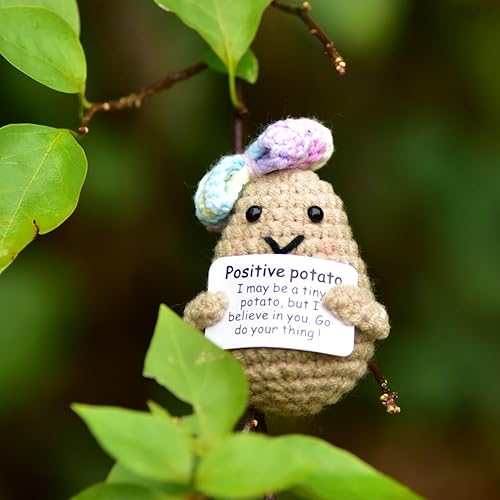 Miniatura 2 de qyqkfly 1 mini patata divertida y positiva, creativa, de punto, única, interesante, tarjeta de celebración de patatas positivas, decoración de