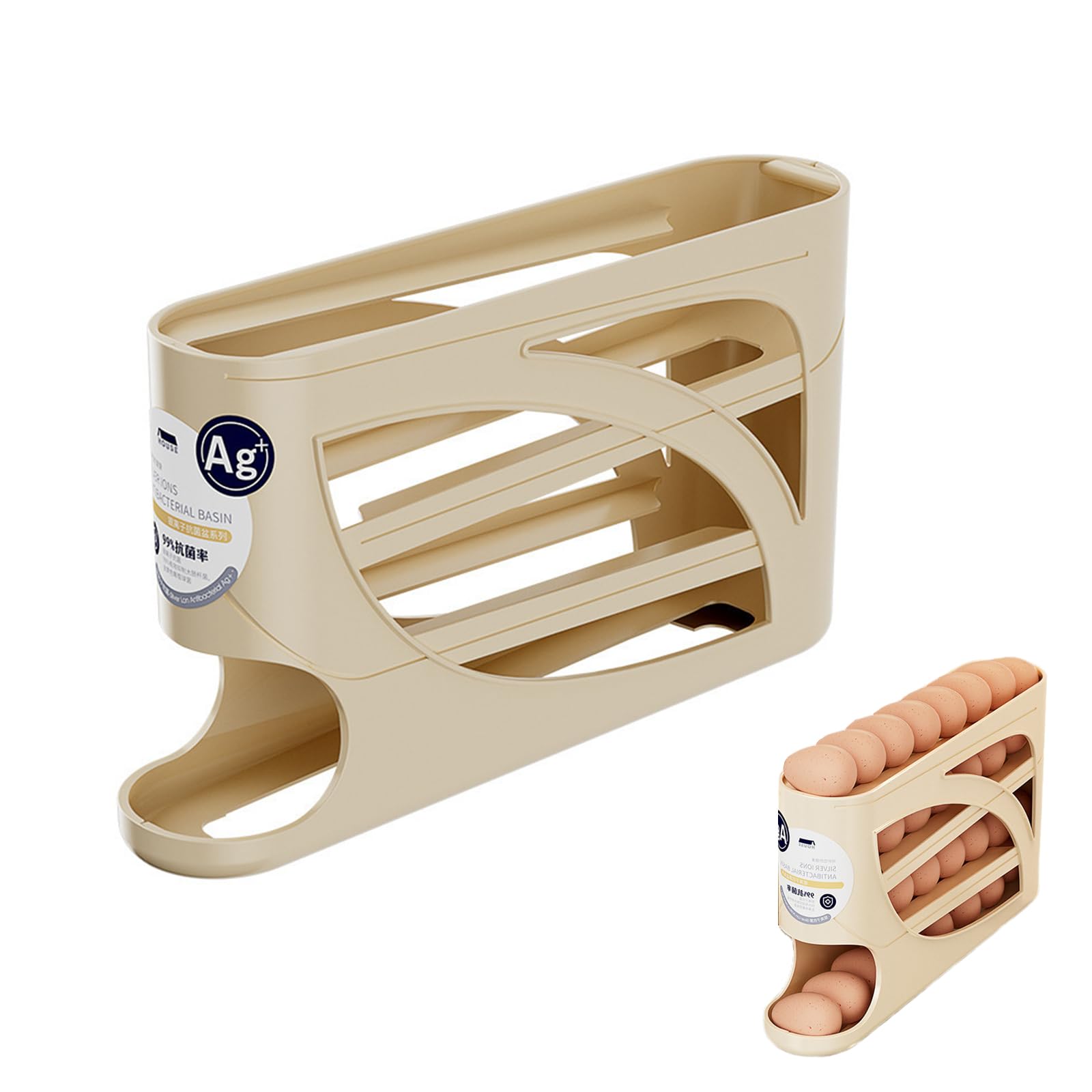 Jiaquenwex Beige Egg Storage - Automatic Rolling Slide Egg Dispenser, Space-Saving Egg Holder For Refrigerator Side Door, Fridge Organisers For Fresh Egg Storage