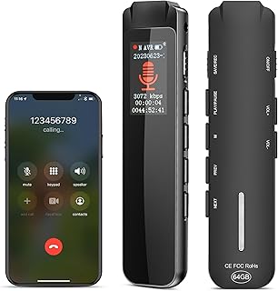 64GB lifBetter Digital Voice Recorder, Upgraded 3072Kbps HD Recording, Voice Activated Recorder with Rechargeable,Dictaphone A-B Loop Playback, Dual-Mic Noise Reduction, MP3 Player for Meeting Lecture