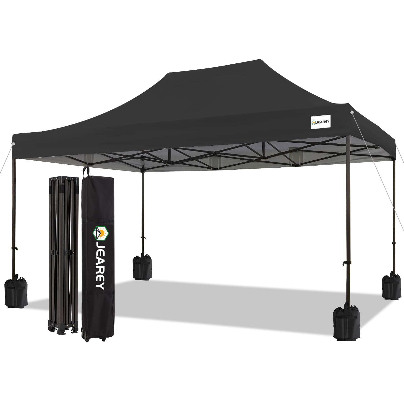 Photo 1 of **MISSING TARP/COVER // ONLY FRAME** JEAREY Upgraded 10x10 Pop Up Canopy Tent, Heavy Duty Outdoor Canopy with Roller Bag,4 Sand Bags, Black