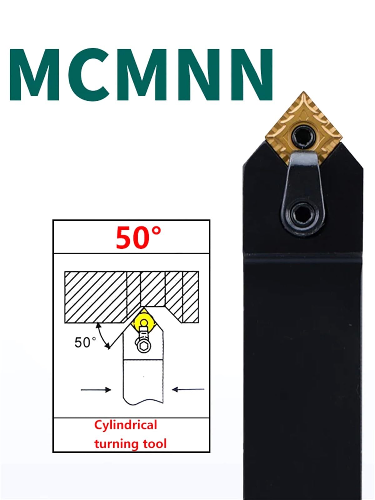 Portaherramientas De Chaflán Rómbico CNC 50 Grados Sin Inserción MCMNN2020K12-80 Para Torno Torneado Externo Y Mecanizado OD(MCMNN1616H12-80)