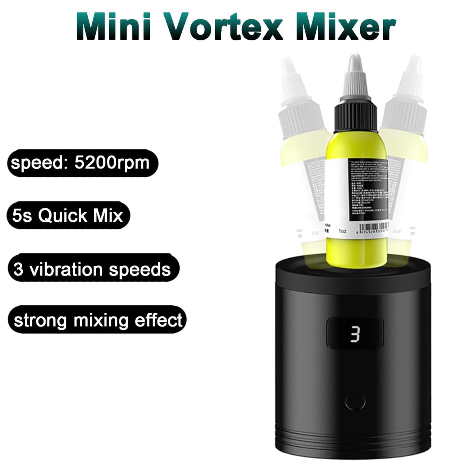 Vortex - Mezclador de tinta eléctrico de 5200 RPM con mezcla de doble dirección, control de 3 velocidades, base de succión antideslizante para una rápida mezcla de esmalte de uñas y pigmentos