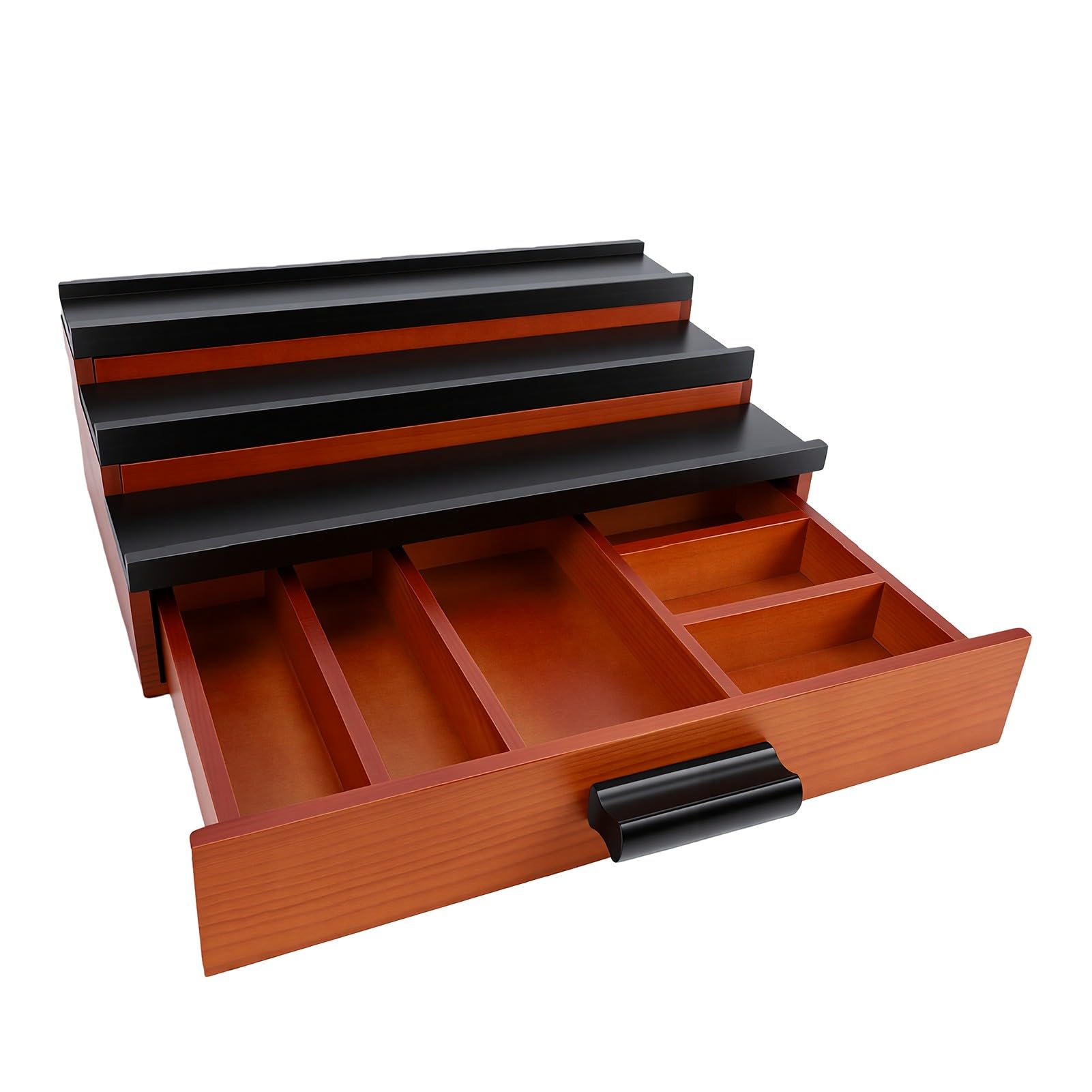 Generic Soporte de Colonia de Madera de 3 Niveles con Cajón, Elegante Organizador de Perfumes de Nogal Negro para Tocador y Tocador de Baño (32x22x10,5cm)