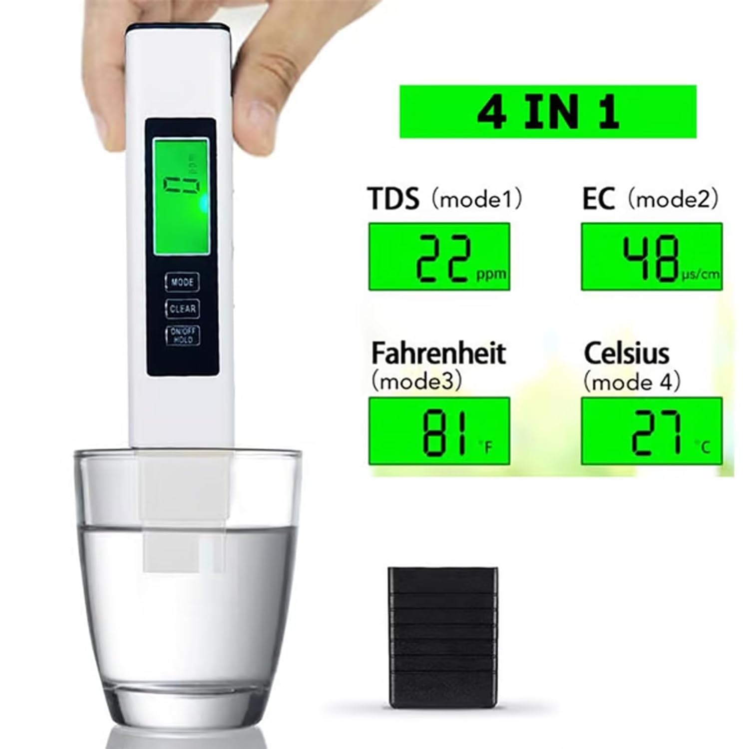 All-New 4 in 1 Tds Meter Digital Water Tester- Accurate and Reliable Dirty Chop Water Tester, Ds Ec Temp Meter, Used for Ro/Di Systems (White)