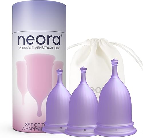Miniatura 1 de Copas menstruales  Juego de 3 tazas reutilizables de silicona suave para el período 1 pequeño 1 mediano y 1 grande morado
