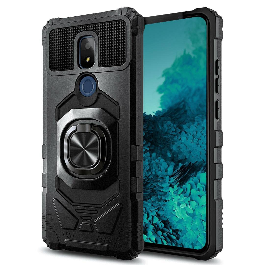 Designed for Cricket Icon 3 (2021) Phone case with Kickstand - Heavy Duty Armor Cover with Kickstand - Military Grade Icon 3 Case - Black