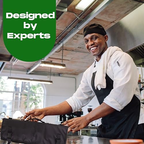 Miniatura 3 de Bolsa enrollable para cuchillos de chef, 15 ranuras con bolsillo para cuchillo de carne más 10 protectores de cuchillos, capacidad para herramientas