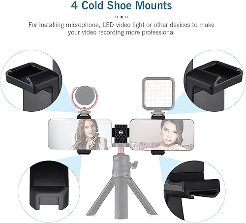 Miniatura 6 de Andoer AD-04 Soporte de trípode universal para teléfono con soportes para teléfono duales Abrazadera horizontal vertical para teléfono 4 Soporte de