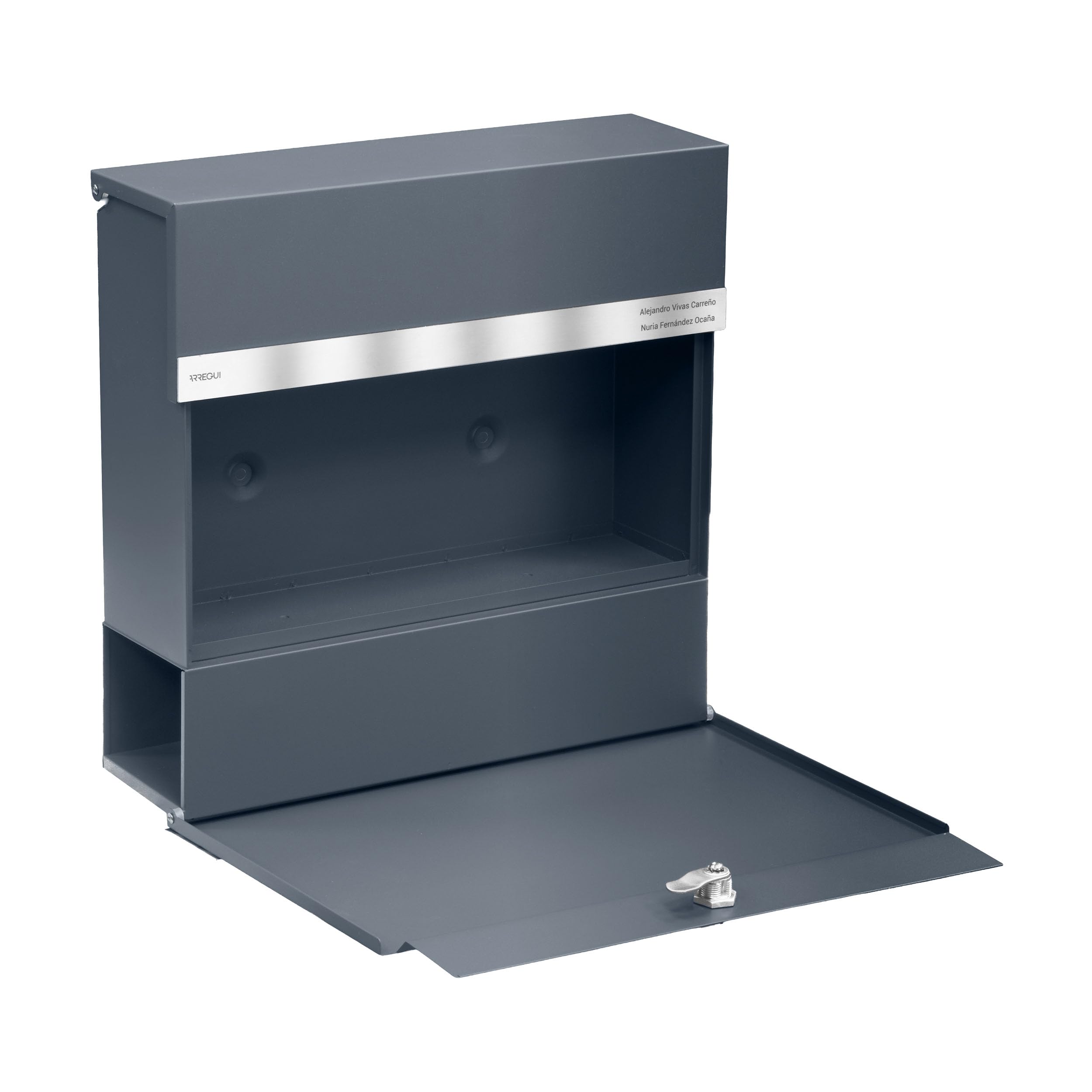 ARREGUI Plate E6525CA Buzón para Exterior Personalizable de Acero Soporte para Periódicos | Buzon de Pared (DIN A4) | Buzón para Casa con Placa de Acero Inoxidable para Nombre y Dirección | Antracita