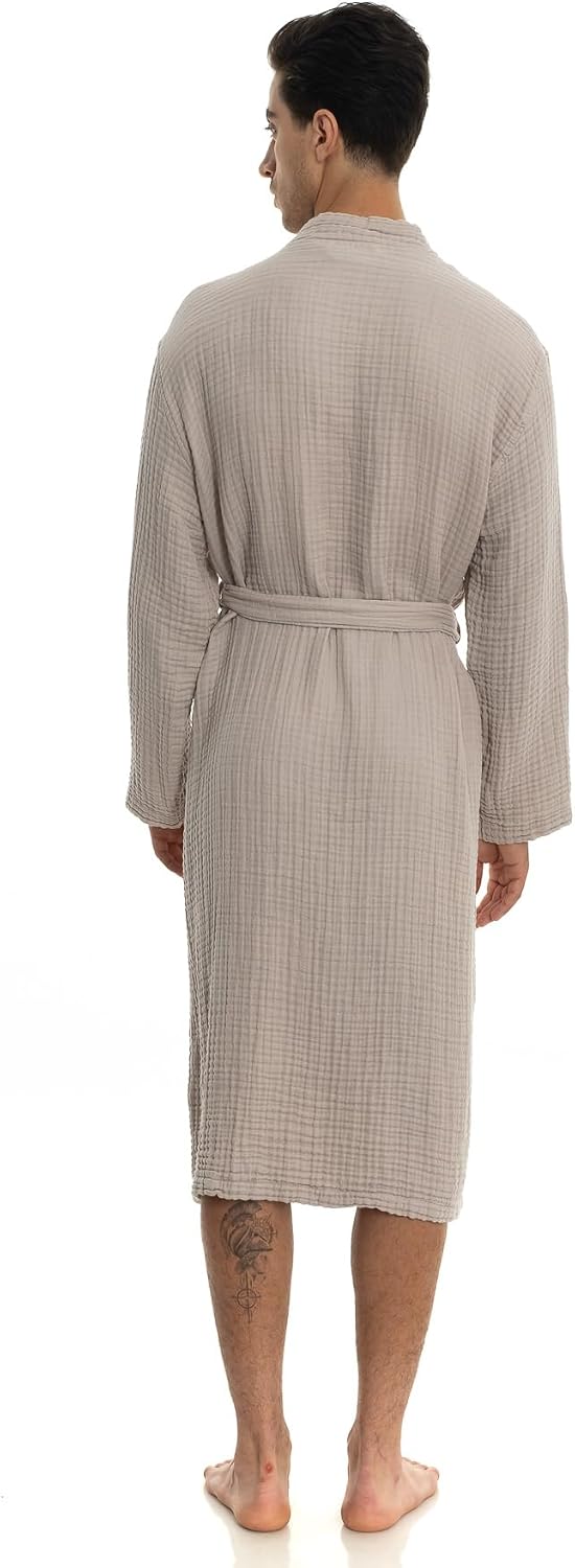 Muslin Unisex Bathrobe,100% Cotton, Made in Turkey, Soft, Highly Absorbent,Quality and Durable,Natural Stylish Design