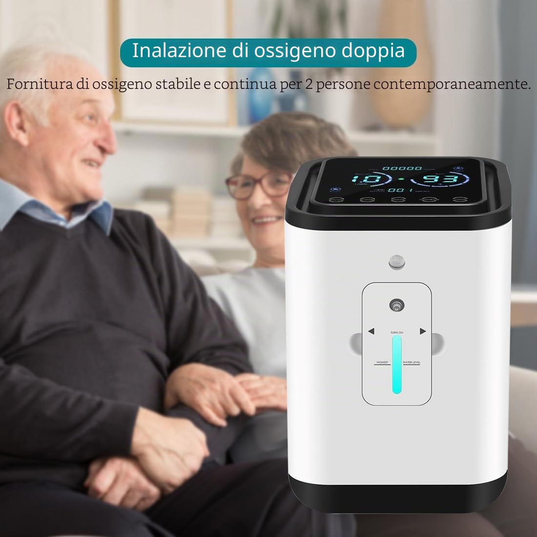 Concentratore di ossigeno, macchina per ossigeno domestico, concentratore di ossigeno domestico ad alta purezza al 93%, regolabile 1-7 l/min, 45 db, silenzioso, con funzione di atomizzazione