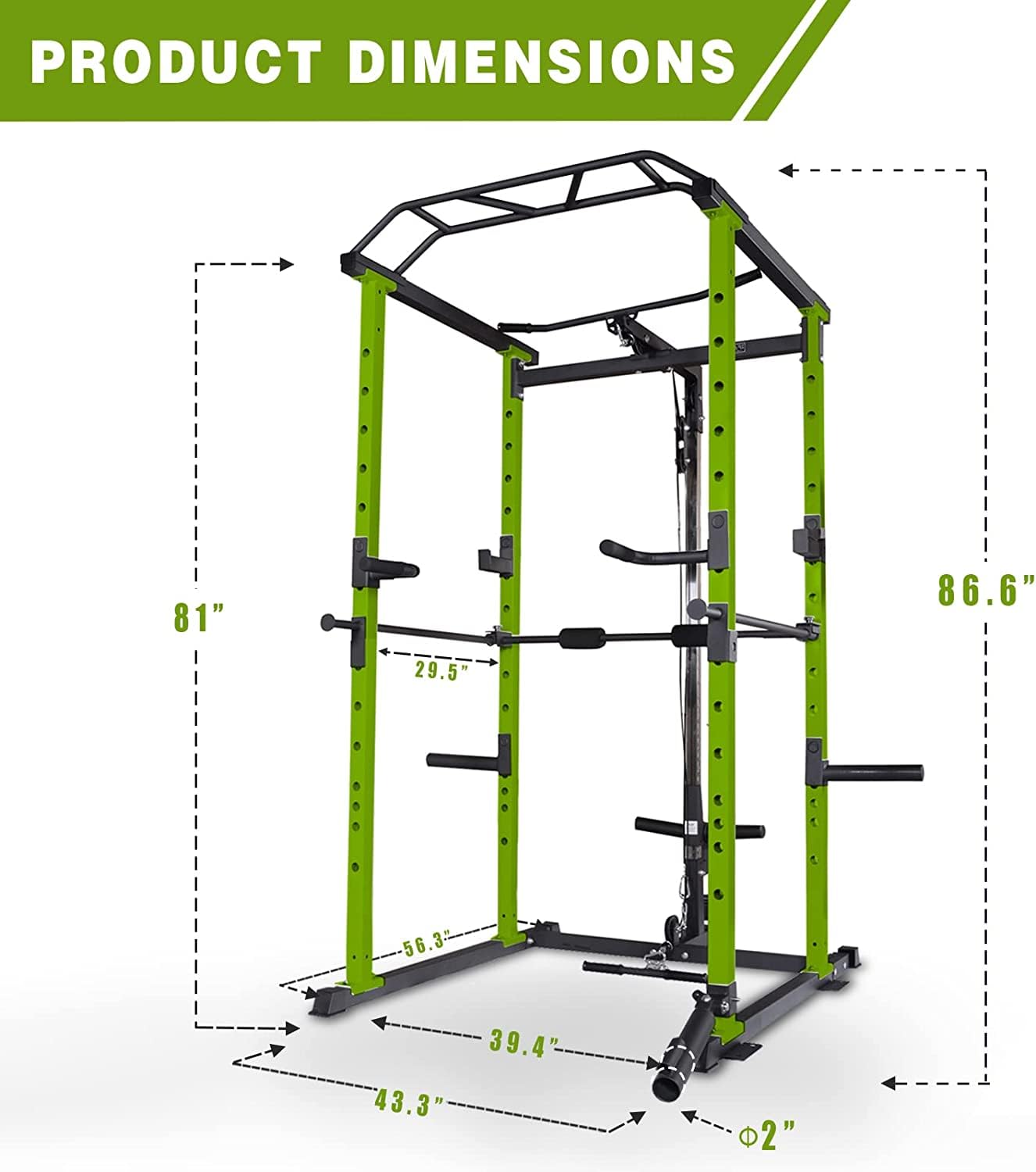 aphrophina Home Gym Solution with Multi-Functional Power Cage, Adjustable Squat Rack, 1000 lbs Capacity, Black and Green