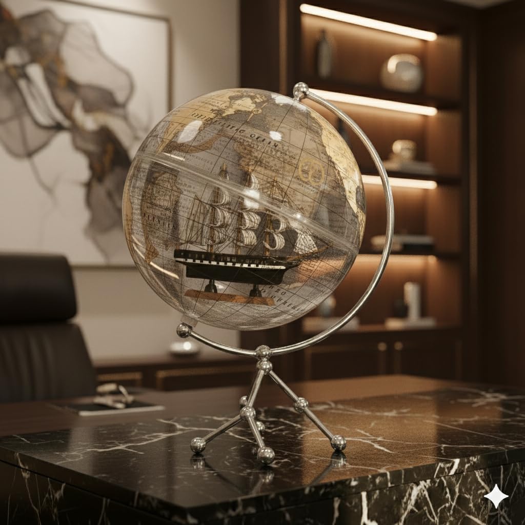 GLOBE DADDY Luxury Transparent Ship Globe with Antique World Map